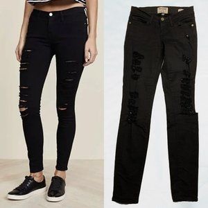 FRAME Black Le Skinny de Jeanne Distressed Jeans